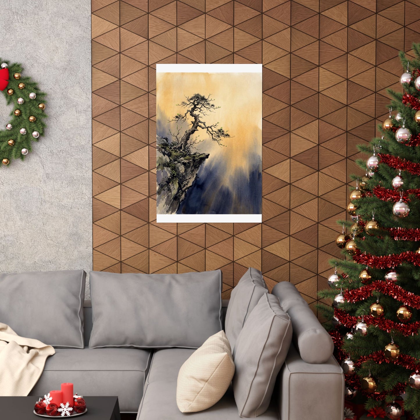 Pine Tree Wall Art Print | Spring Zen Sumi E Art