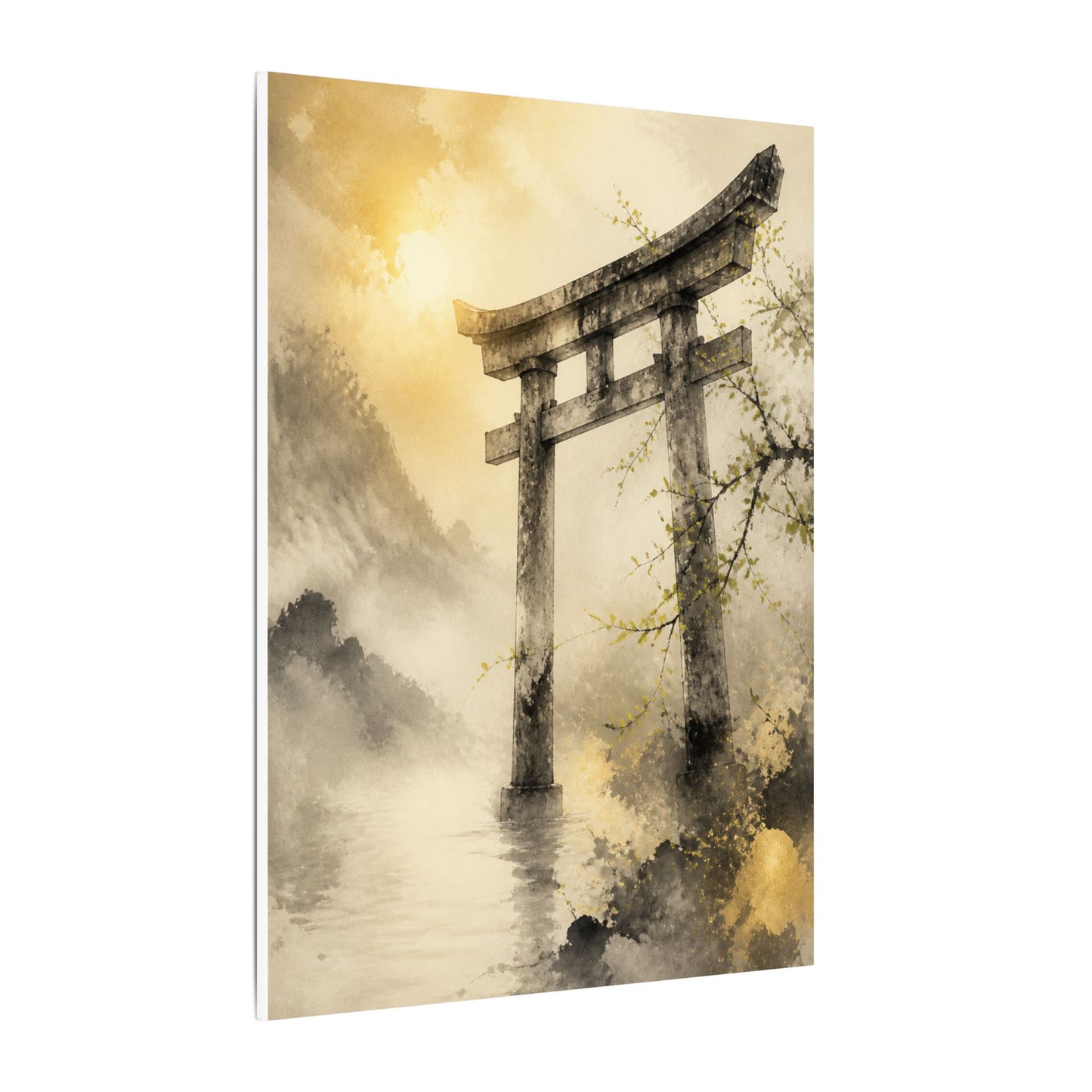 Spring Torii Gate Sumi E Canvas Art | Tranquil Decor