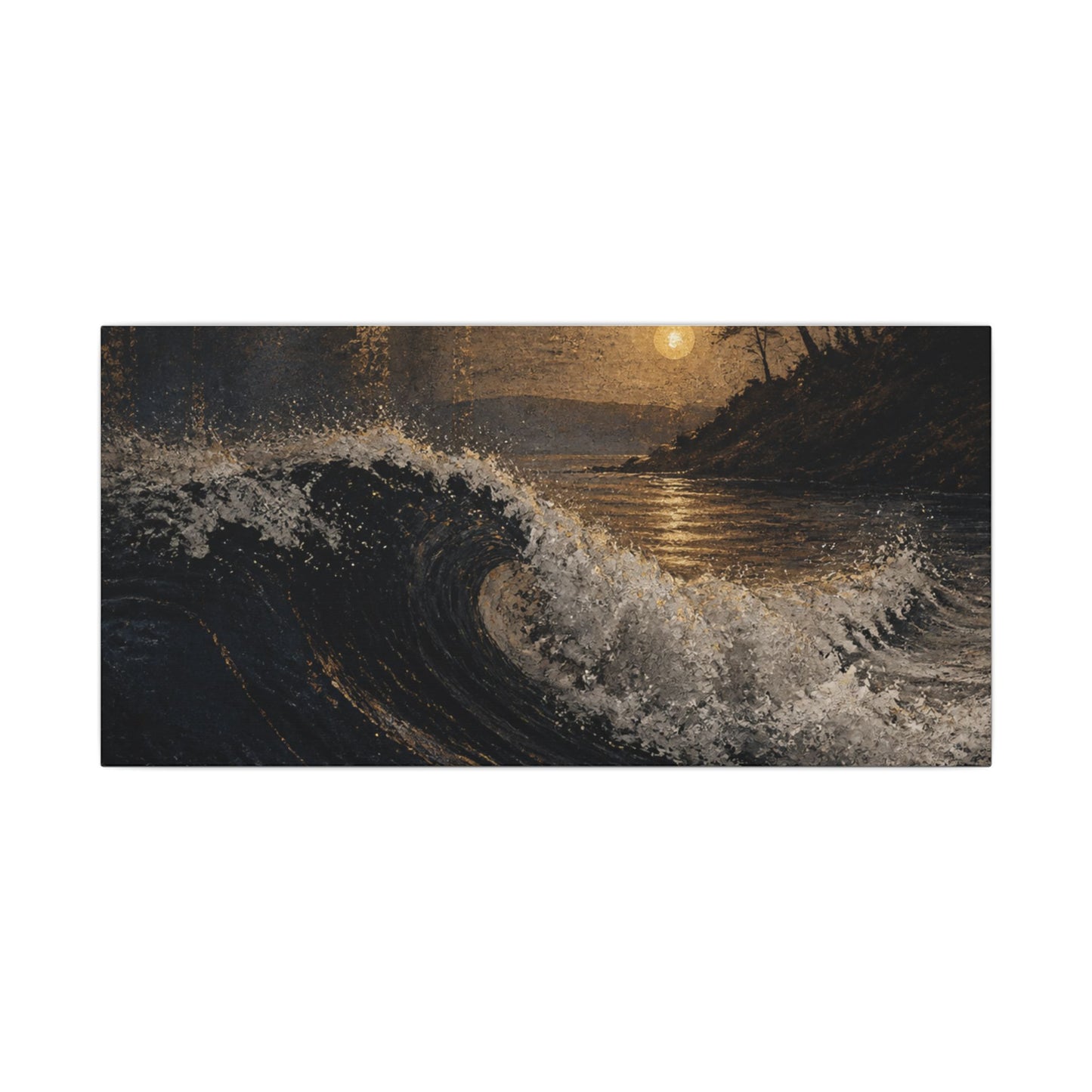 Ocean Wave Dark Texture Canvas Art | Bold Dark Japandi Art