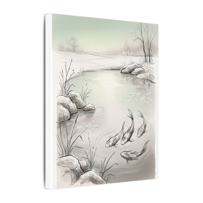 Koi Pond Minimal Line Canvas Art | Cozy Japandi Art