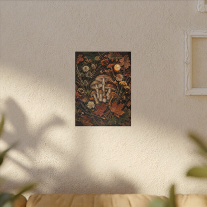 Autumn Dried Flowers Mushroom Illustration Canvas Art | Earthy Decor