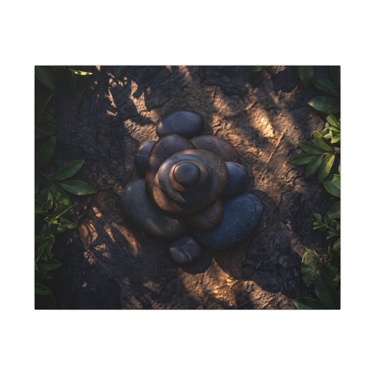 Ma River Stones Canvas Art - Dark Japandi Dark Texture Art Print