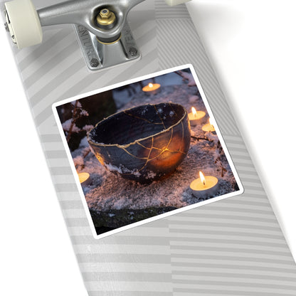 Ceramic Bowl Sticker | Winter Kintsugi Gold Repair Art Art Print