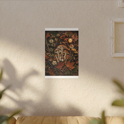 Autumn Dried Flowers Mushroom Illustration Canvas Art | Earthy Decor