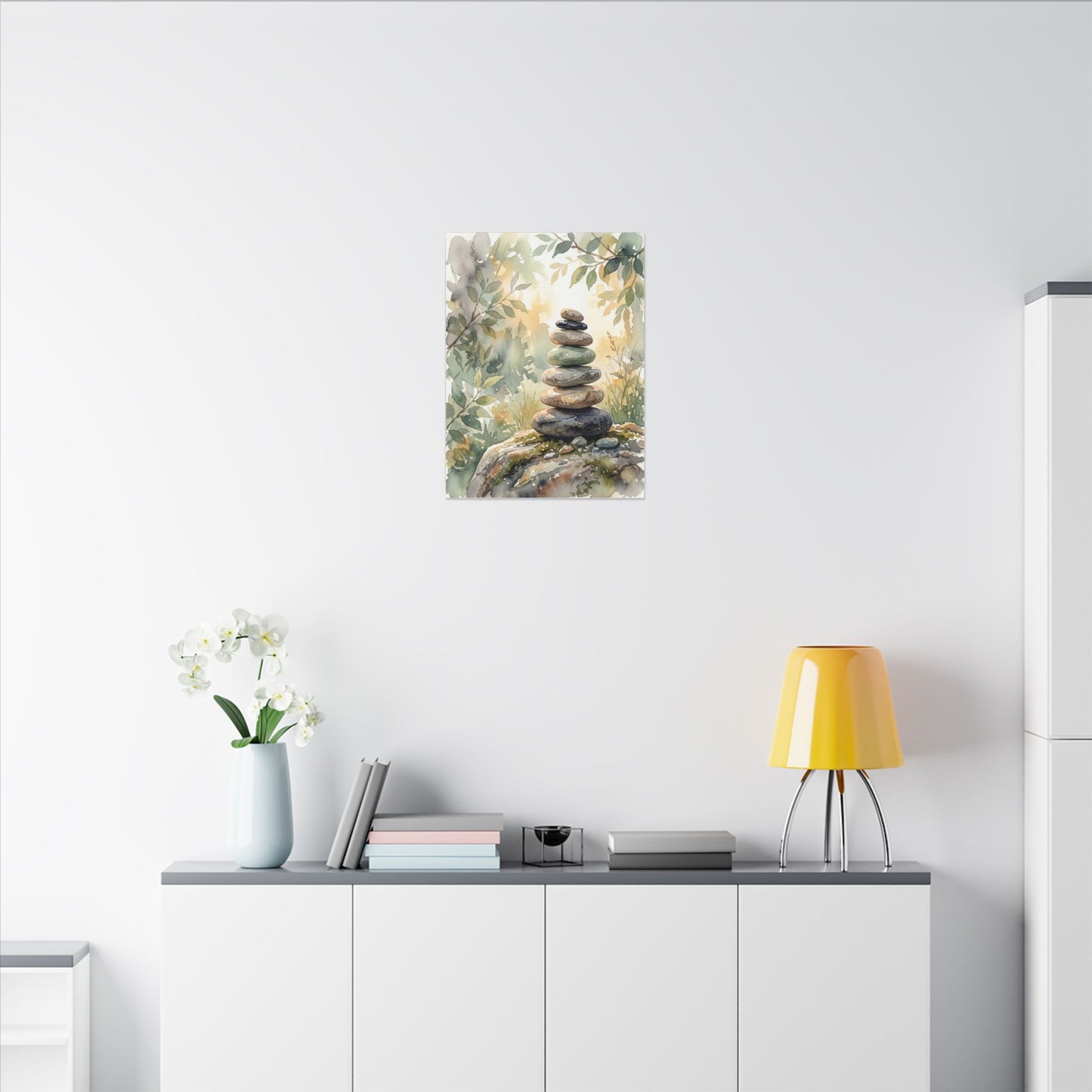Golden Hour River Stones Canvas Art - Japandi Mono No Aware