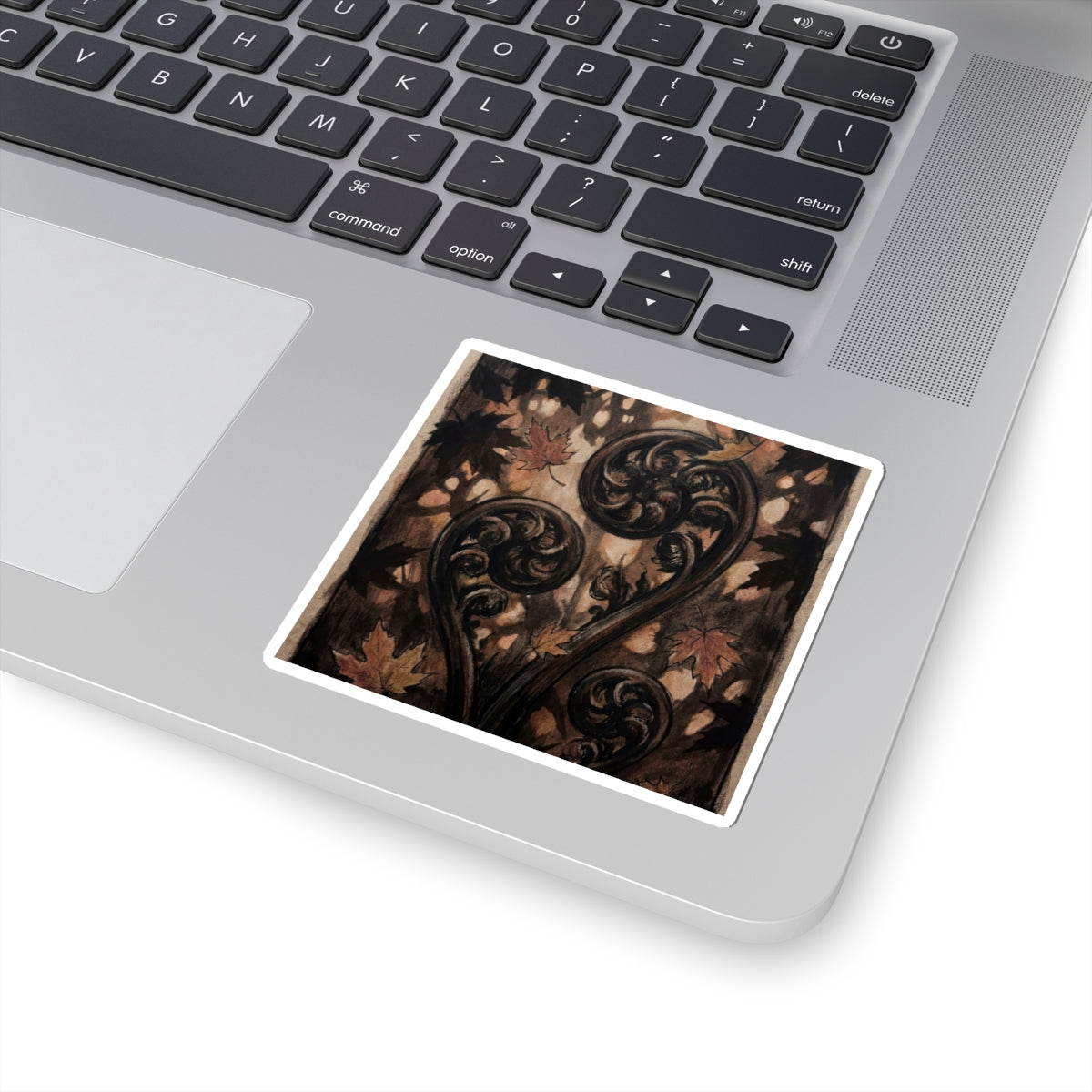 Fern Unfurling Autumn Sticker | Dark Japandi Luxurious Design Art Print