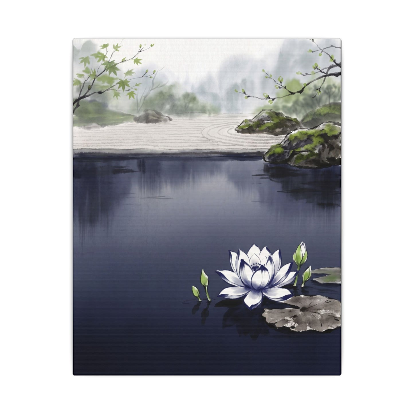 Lotus Flower Karesansui Canvas Art | Tranquil Zen Art