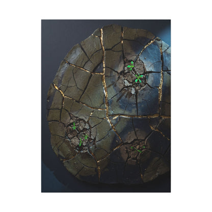 Dark Japandi Cracked Earth in Moonlight | Moody Minimal Canvas Art