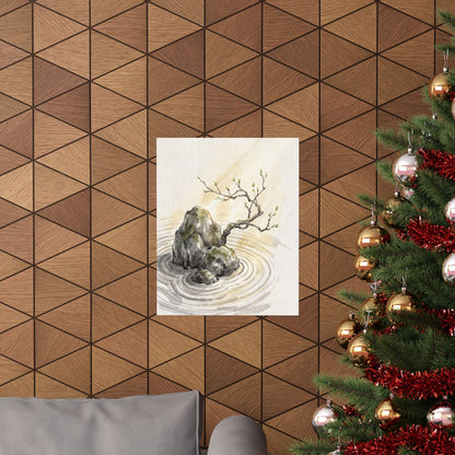Zen Rock Garden in Golden Hour | Sumi E Wall Art Print