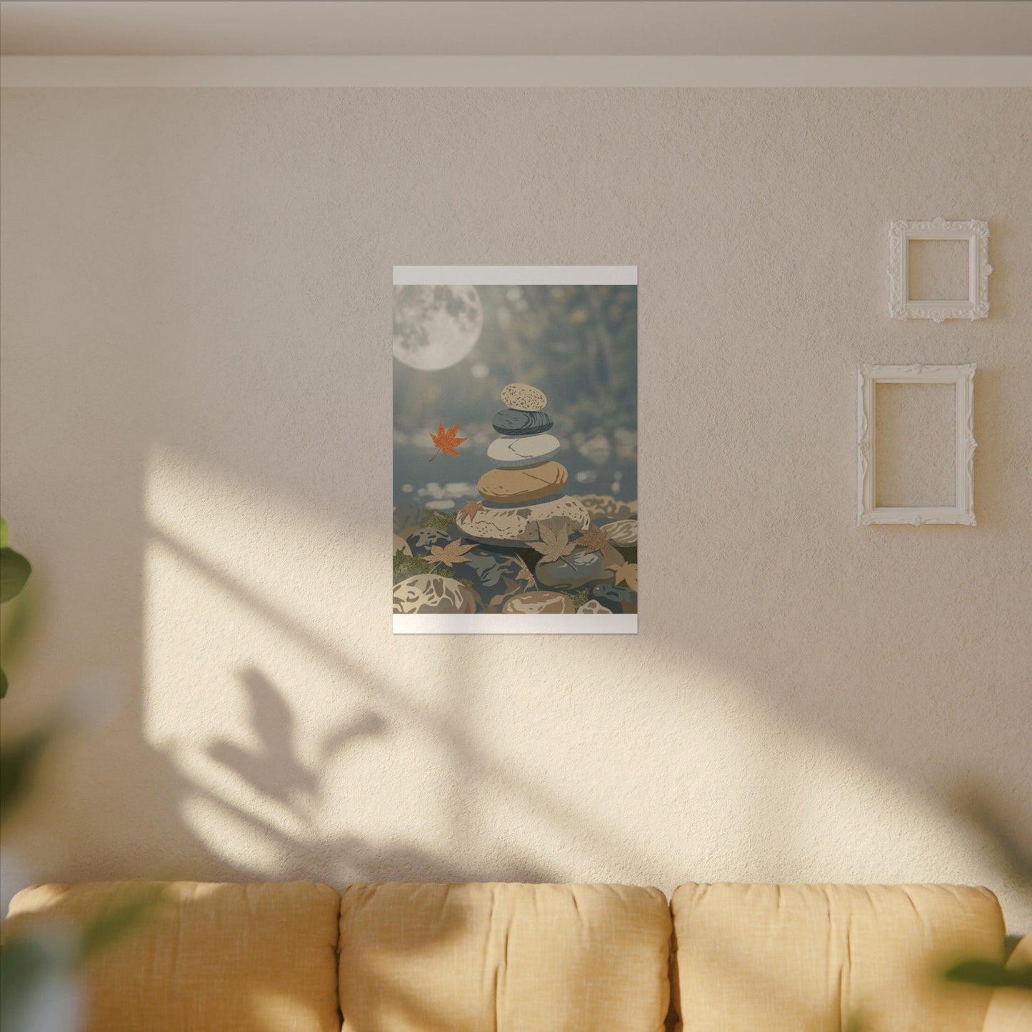 Warm River Stones Canvas Art - Japanese Pattern Japandi