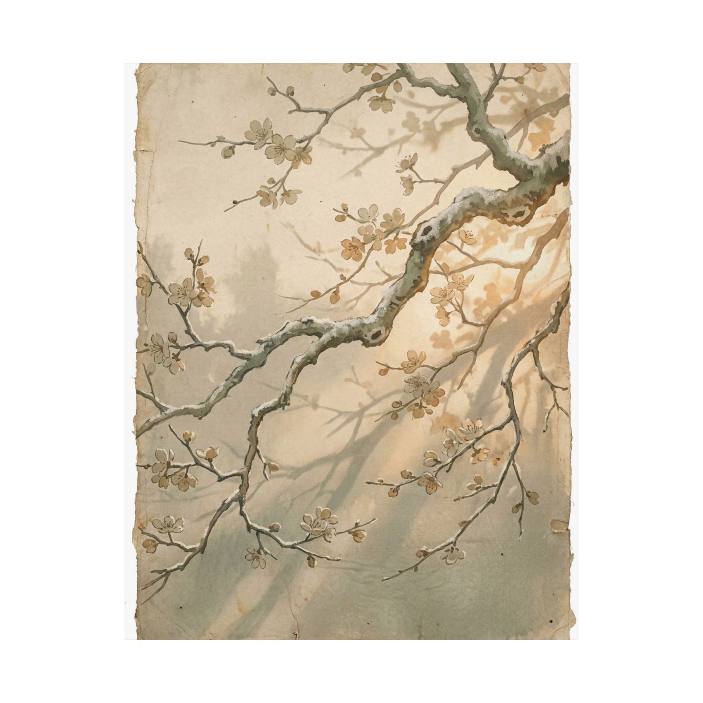 Cherry Blossom Japanese Pattern Wall Art Print | Earthy Japandi Art