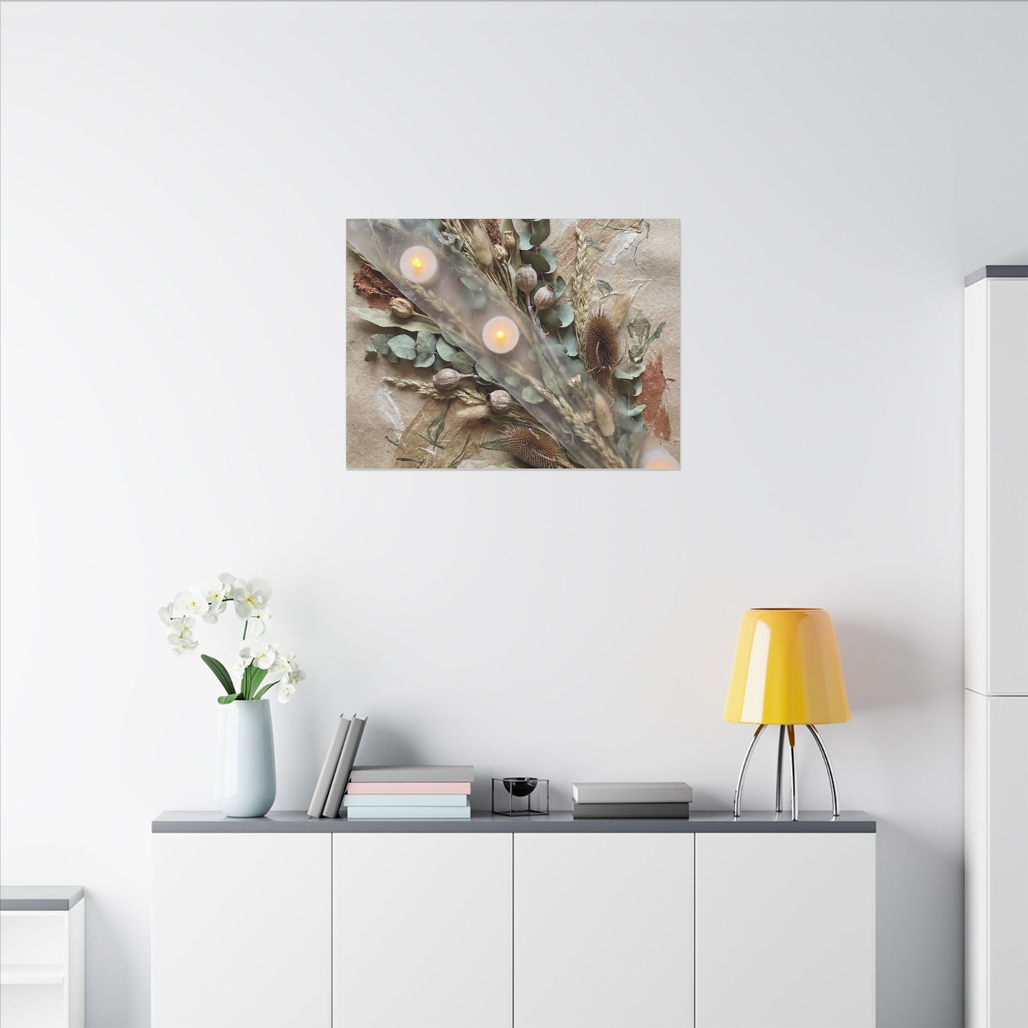Candlelight Dried Flowers Canvas Art - Japandi Kanso