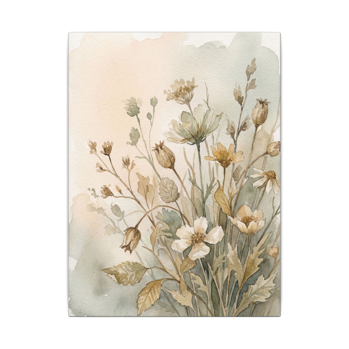 Summer Dried Flowers Watercolor Canvas Art | Elegant Decor