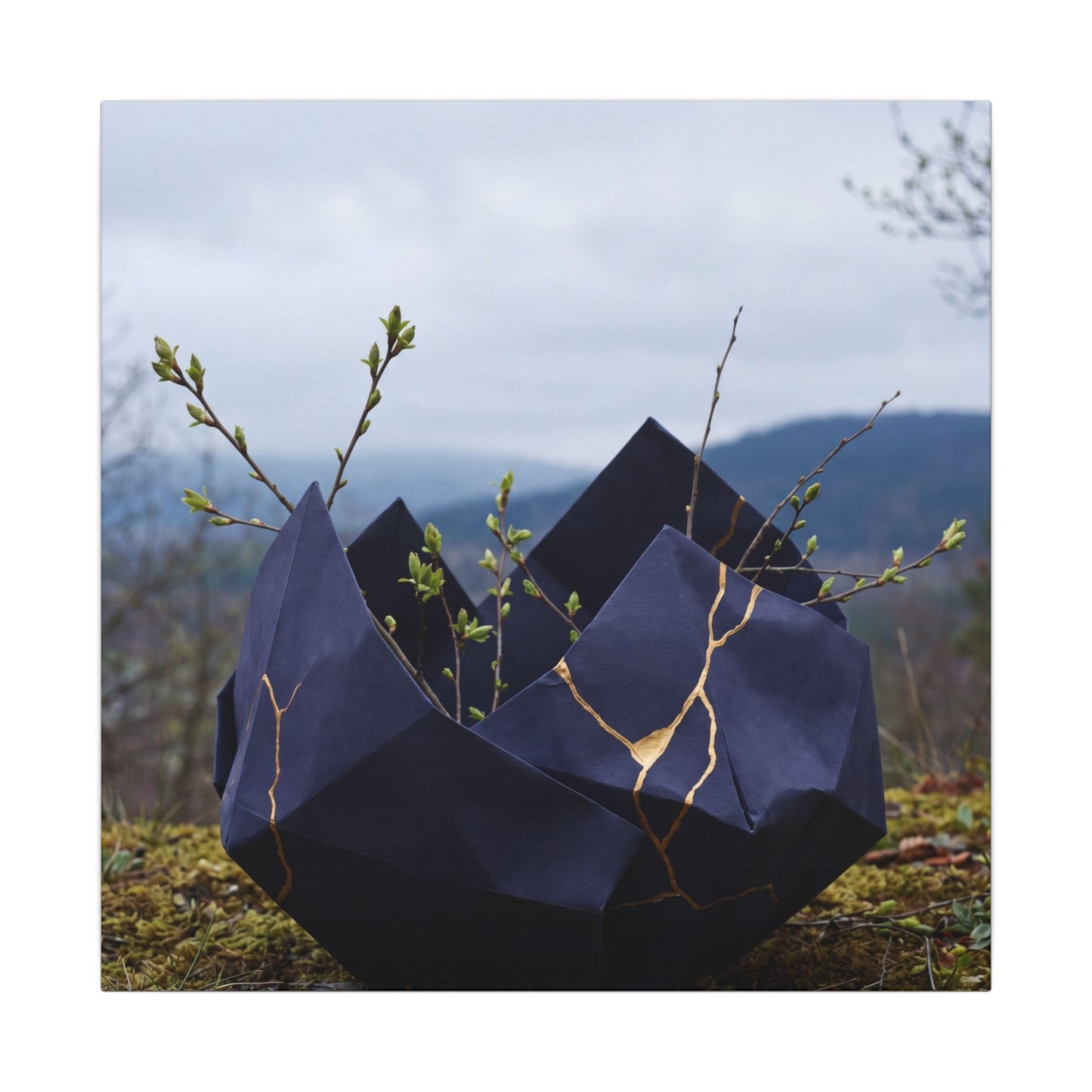 Paper Fold Canvas Art | Spring Kintsugi Gold Repair Art
