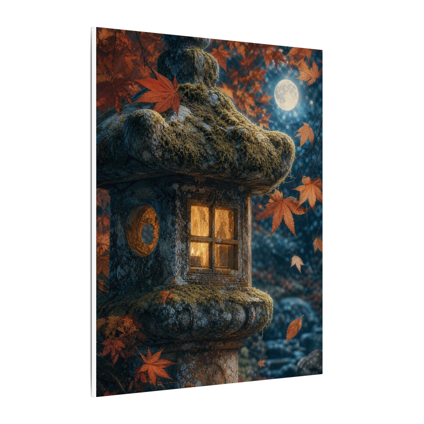 Autumn Stone Lantern Forest Whimsy Canvas Art | Earthy Decor