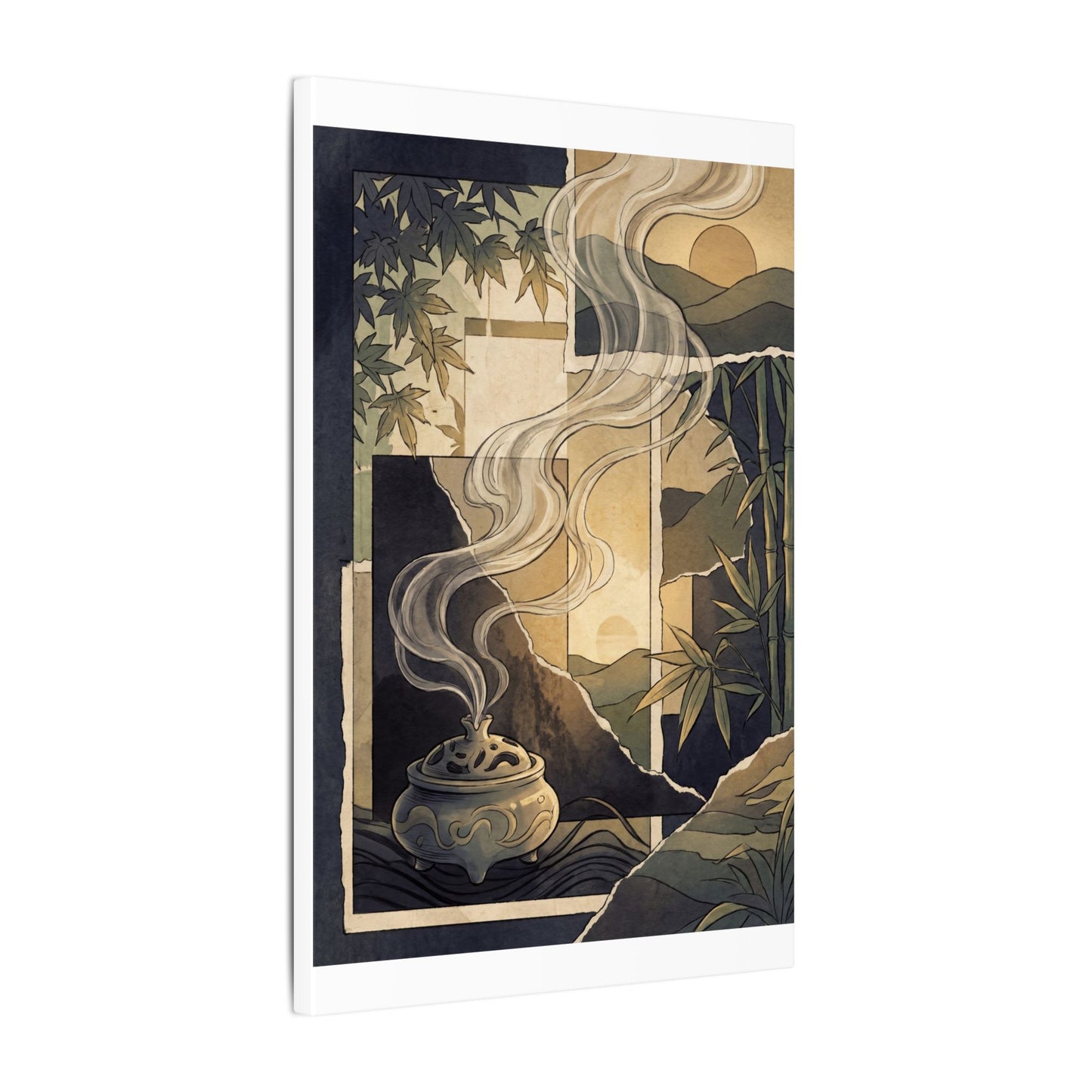 Tranquil Incense Smoke Canvas Art - Ukiyo E Inspired Zen