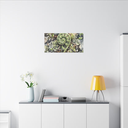 Fern Unfurling Spring Canvas Art | Japandi Neutral Design