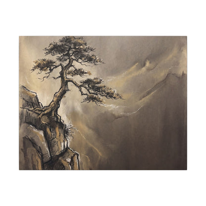 Pine Tree Charcoal Ink Canvas Art | Luxurious Dark Japandi Art Art Print