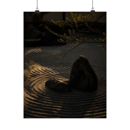 Golden Hour Rock Garden Wall Art Print - Dark Japandi Ma