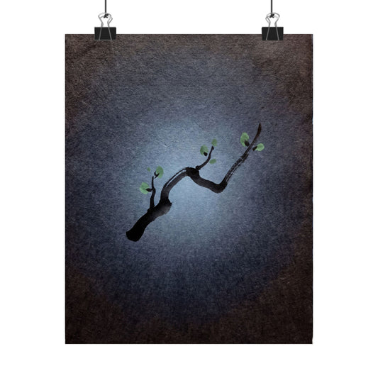 Moonlight Ink Brushstroke Wall Art Print - Dark Japandi Ma Art Print