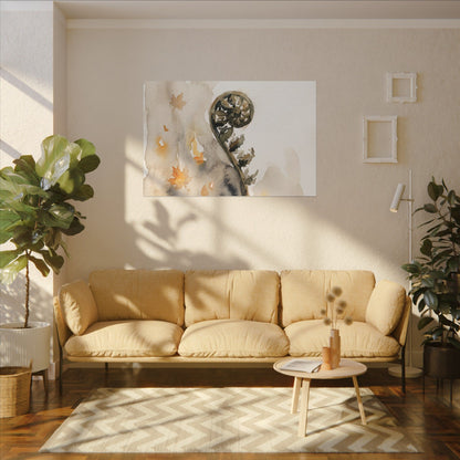 Fern Unfurling Watercolor Canvas Art | Earthy Japandi Art