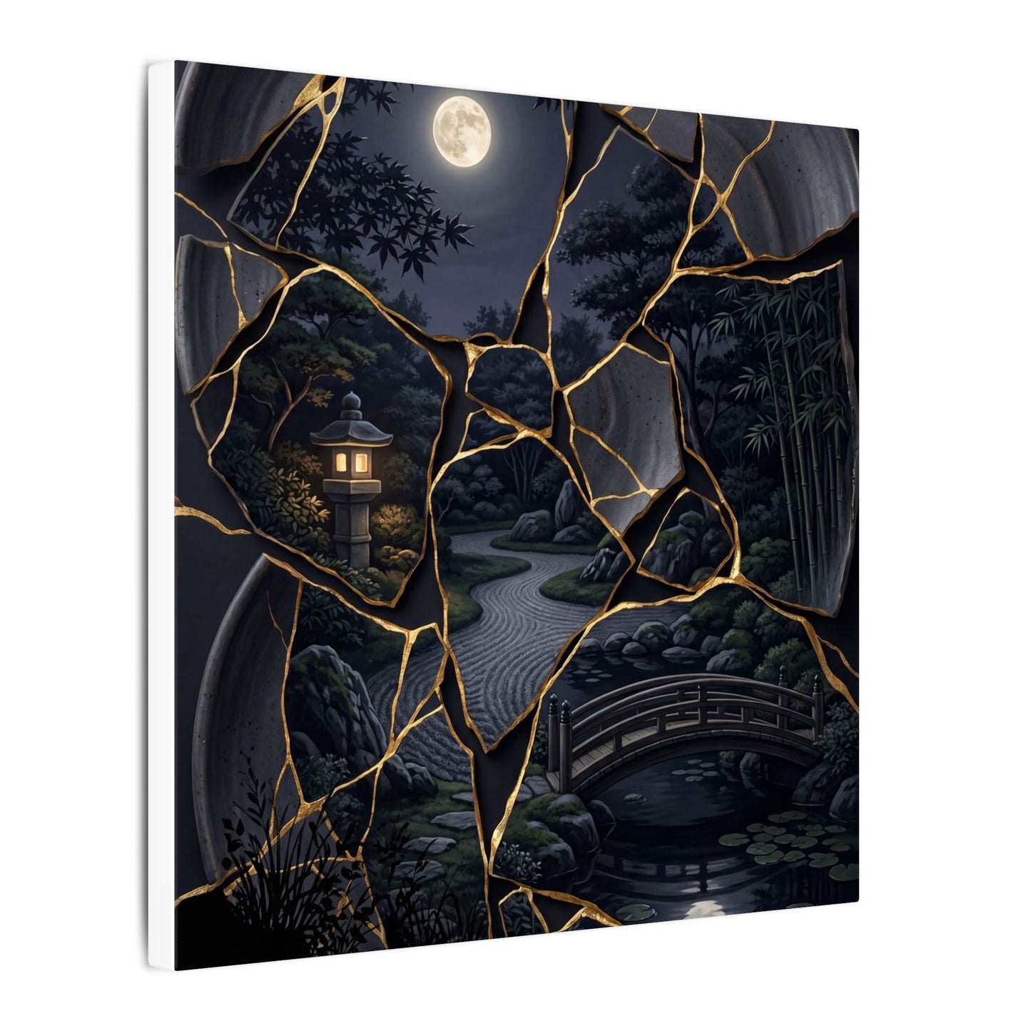 Kintsugi Moonlit Garden in Golden Hour | Gold Repair Canvas Art