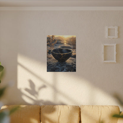 Ceramic Bowl Canvas Art | Winter Kintsugi Gold Repair Art