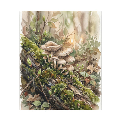 Wild Mushrooms Canvas Art | Spring Japandi Watercolor Art