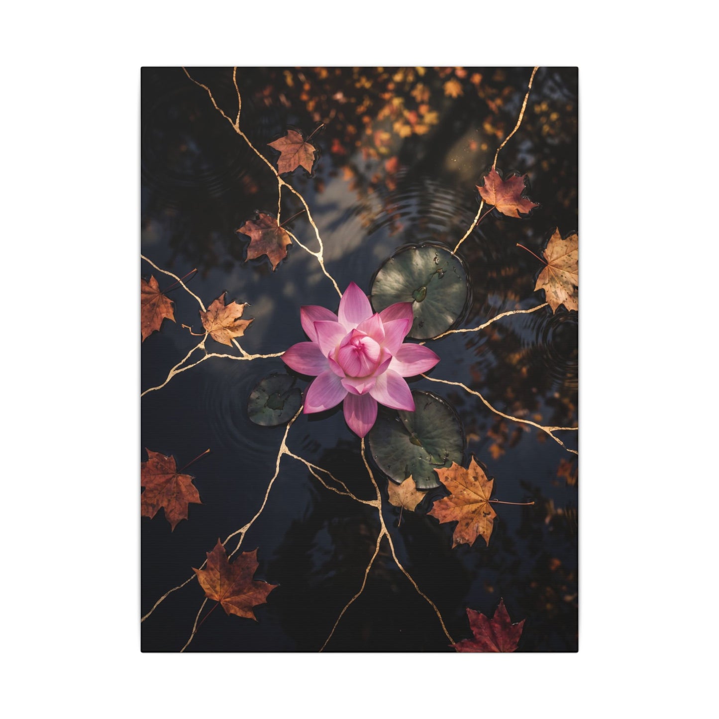 Ma Lotus Flower Canvas Art - Kintsugi Gold Vein