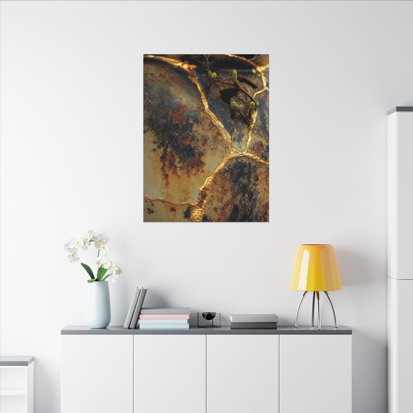 Datsuzoku Rust Patina Canvas Art - Kintsugi Crackle Gold