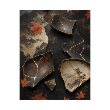 Broken Pottery Wall Art Print | Autumn Kintsugi Gold Vein Art