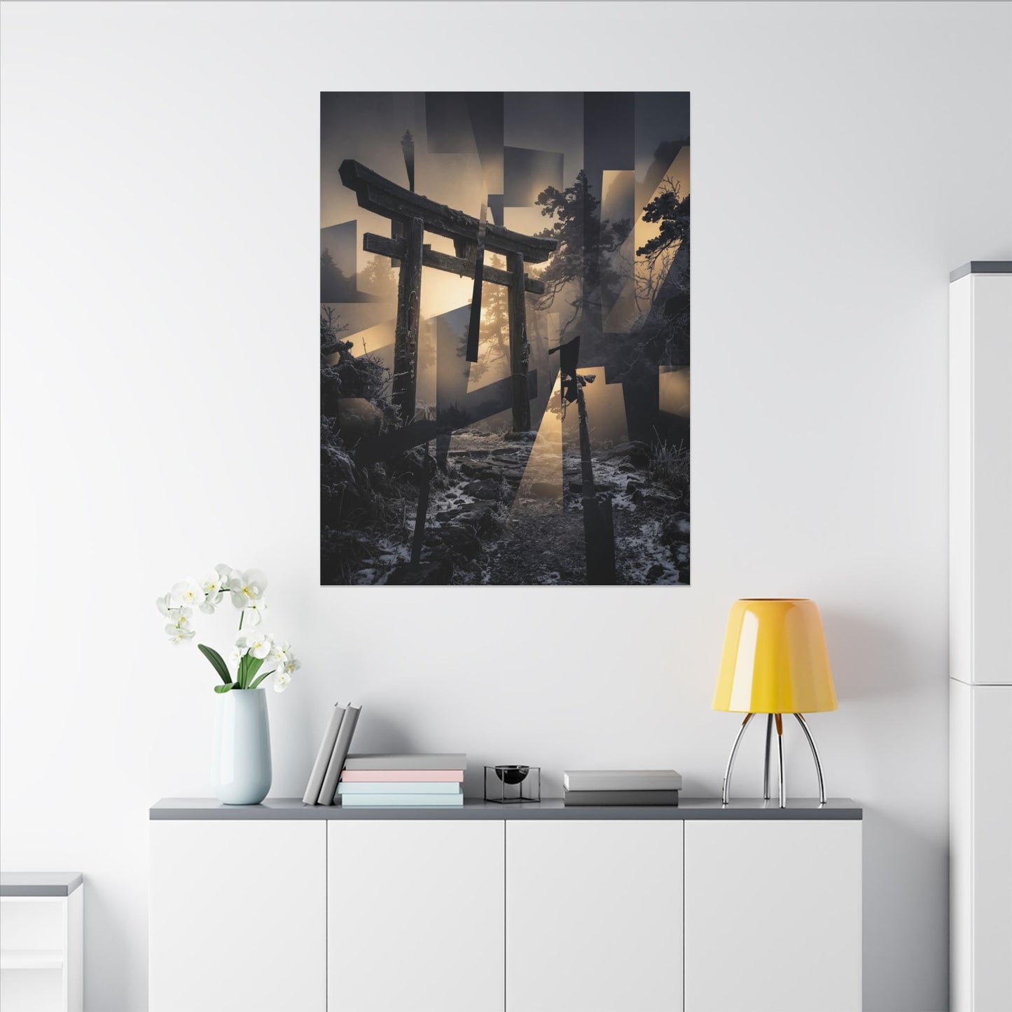 Winter Torii Gate Moody Minimal Canvas Art | Bold Decor