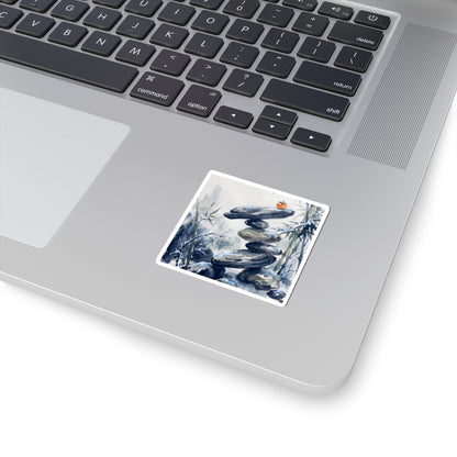 Zen River Stones in Moonlight | Sumi E Sticker