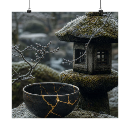 Stone Lantern Winter Wall Art Print | Kintsugi Beautiful Design