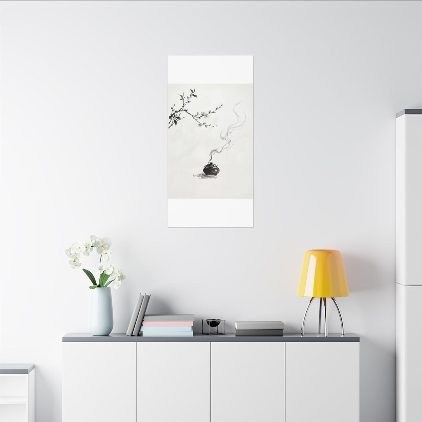 Calm Incense Smoke Canvas Art - Sumi E Zen