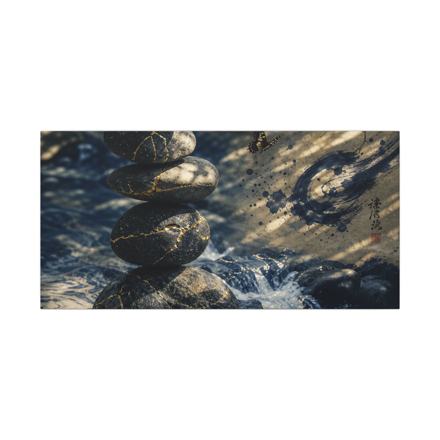 Kintsugi River Stones in Dappled | Broken Beauty Canvas Art