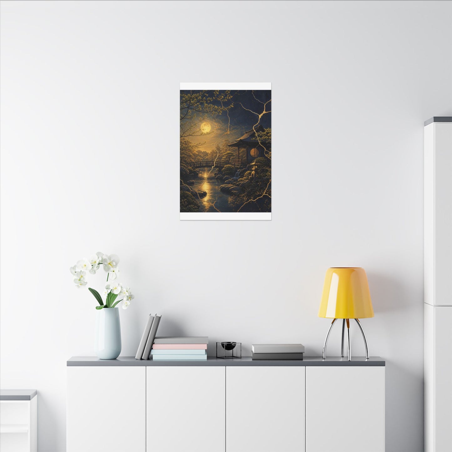 Spring Moonlit Garden Gold Vein Canvas Art | Resilient Decor