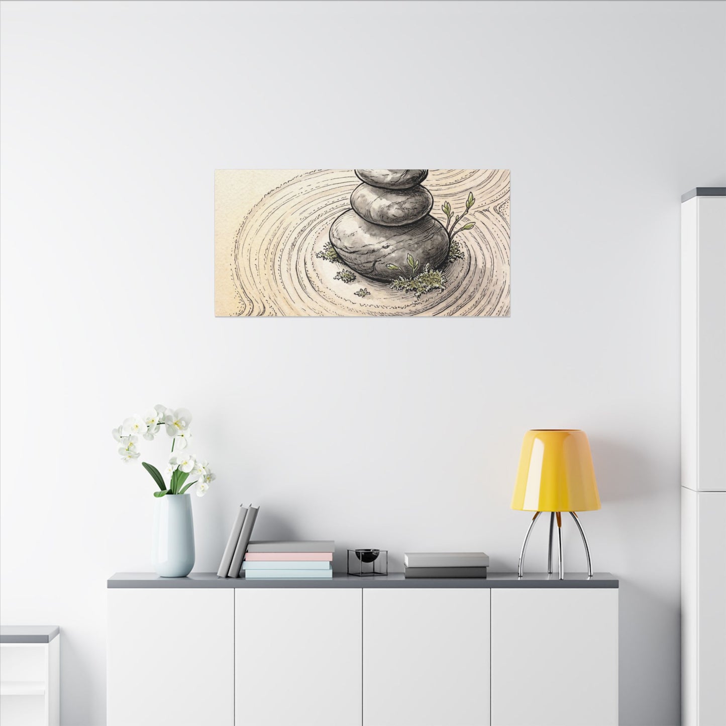 River Stones Karesansui Canvas Art | Tranquil Zen Art