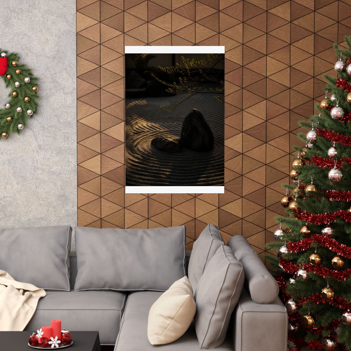 Golden Hour Rock Garden Wall Art Print - Dark Japandi Ma