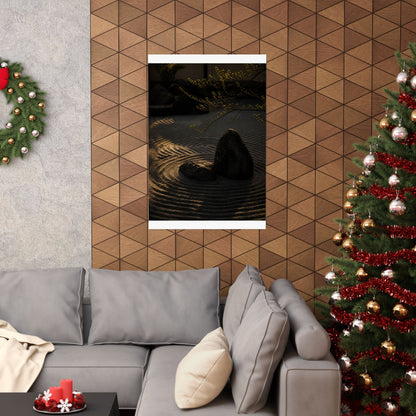 Golden Hour Rock Garden Wall Art Print - Dark Japandi Ma