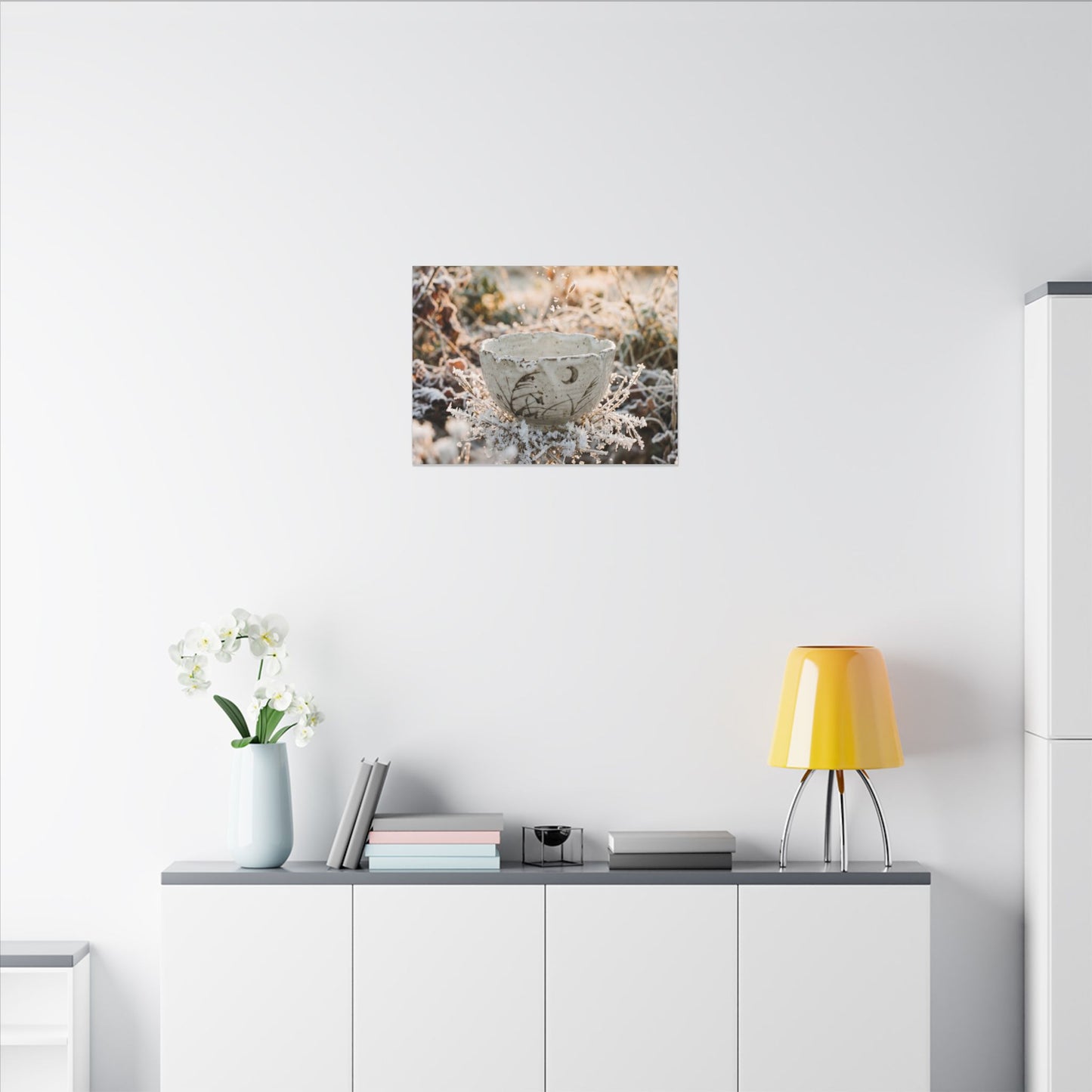 Japandi Ceramic Bowl in Golden Hour | Japanese Pattern Canvas Art