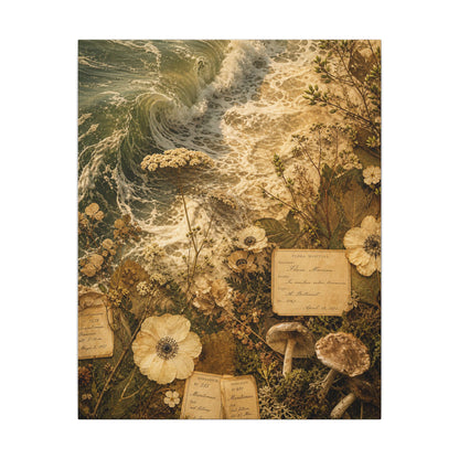 Spring Ocean Wave Herbarium Canvas Art | Nostalgic Decor