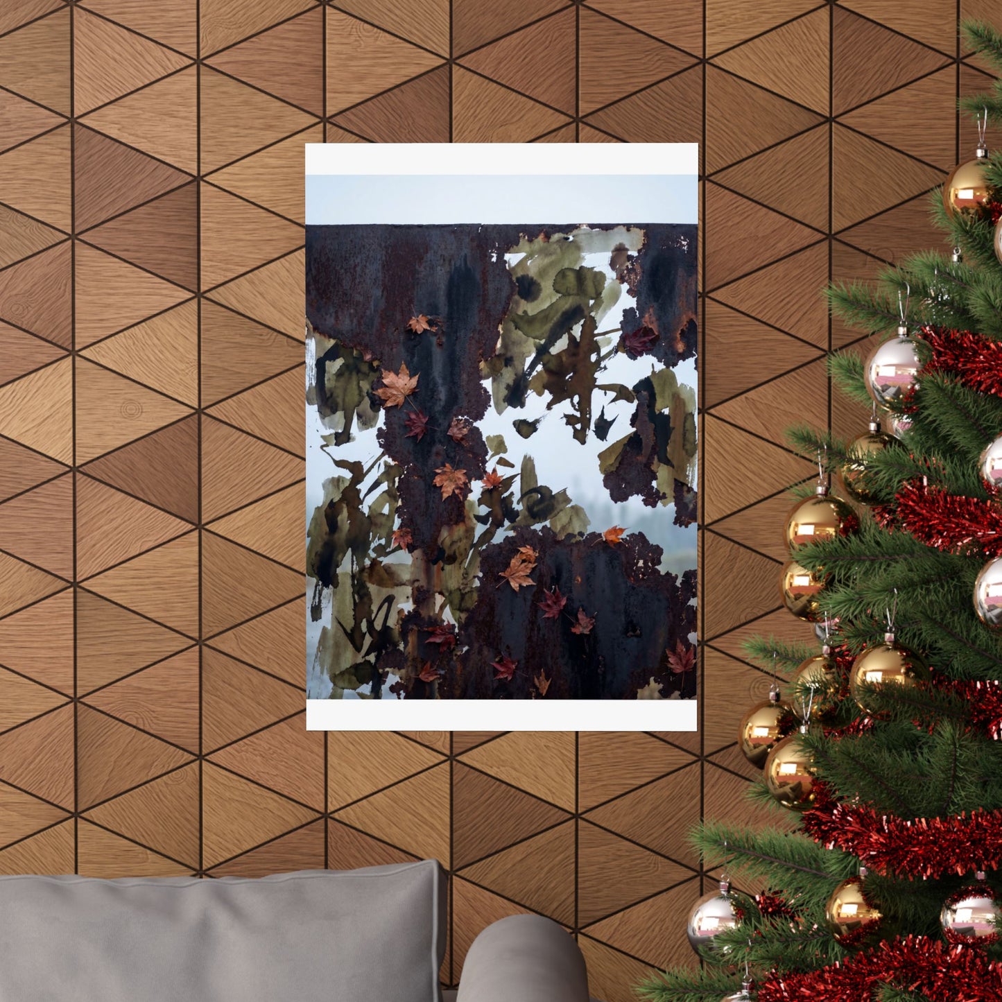 Sophisticated Rust Patina Wall Art Print - Charcoal Ink Dark Japandi
