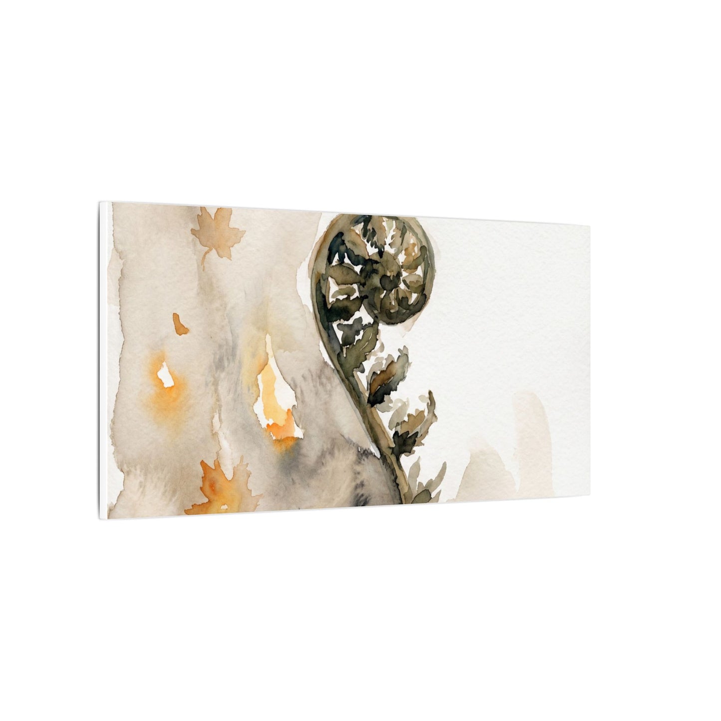 Fern Unfurling Watercolor Canvas Art | Earthy Japandi Art