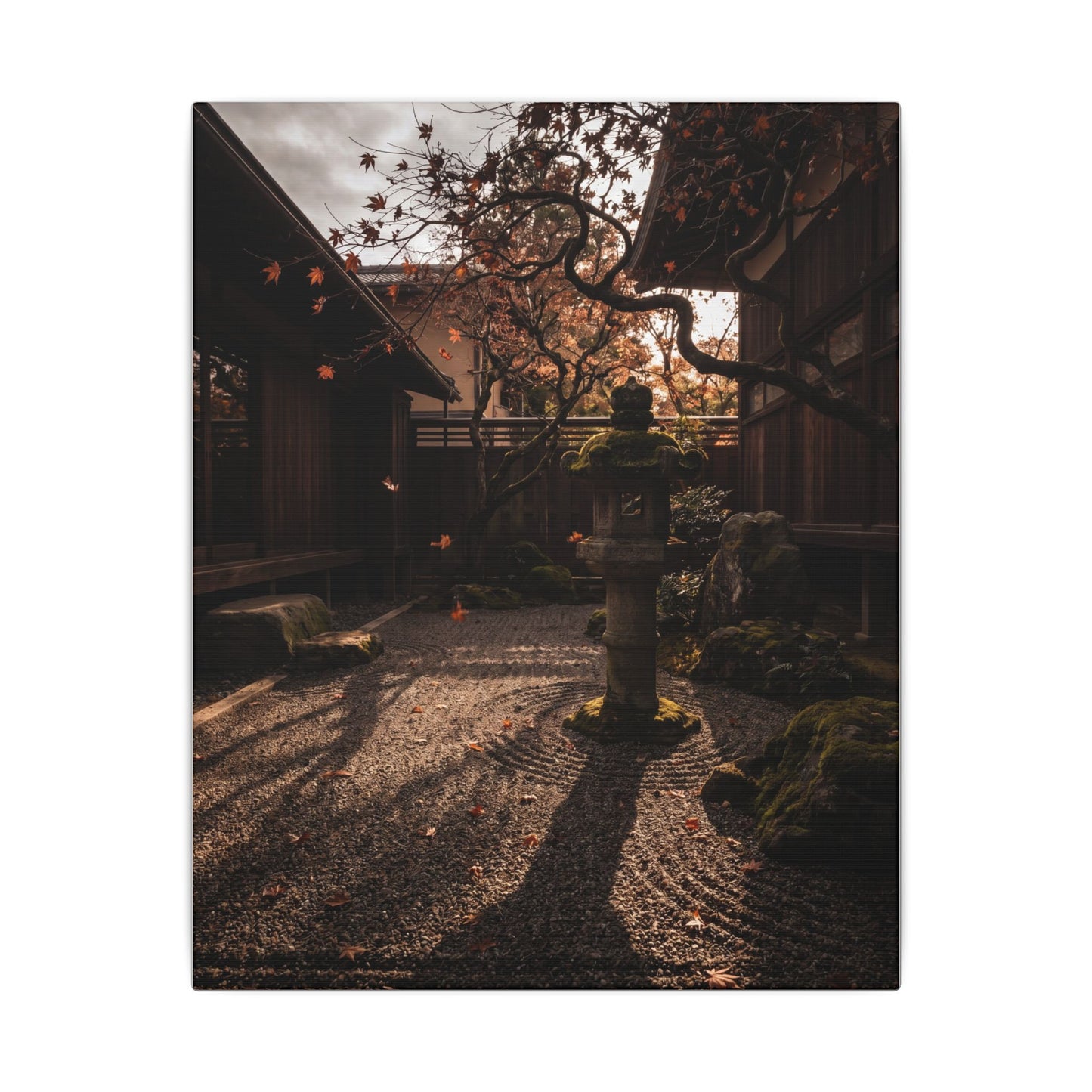 Seijaku Stone Lantern Canvas Art - Dark Japandi Shadow Zen