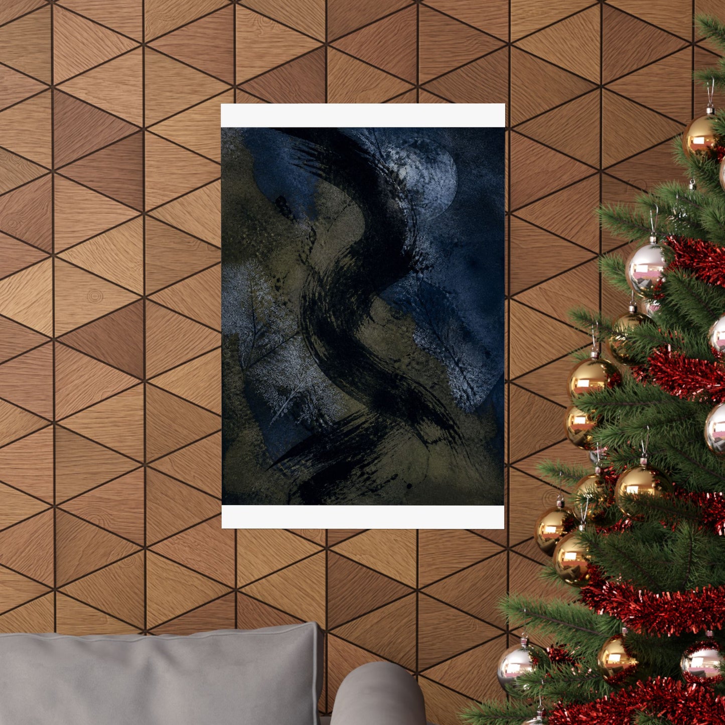Ink Brushstroke Winter Wall Art Print | Dark Japandi Atmospheric Design