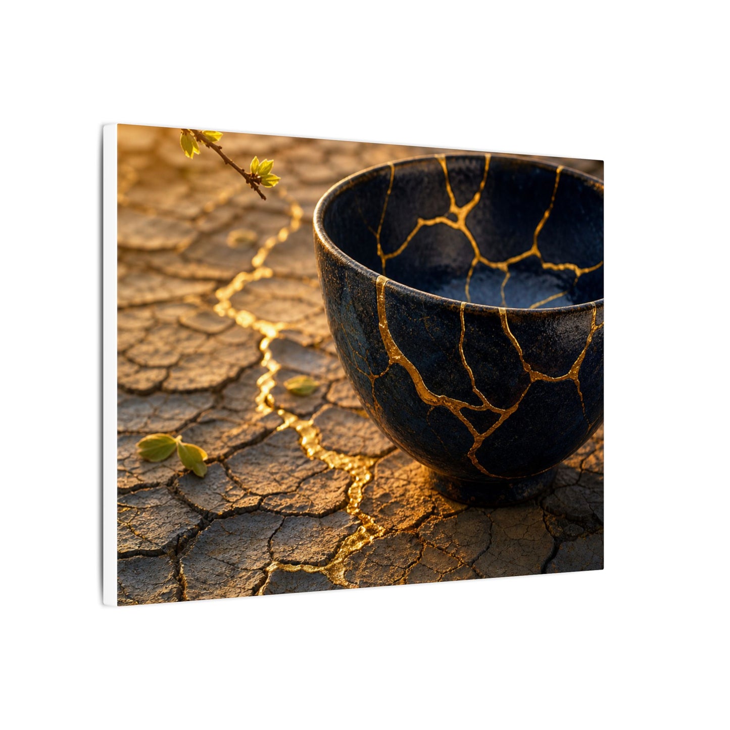 Golden Hour Cracked Earth Canvas Art - Kintsugi Fukinsei