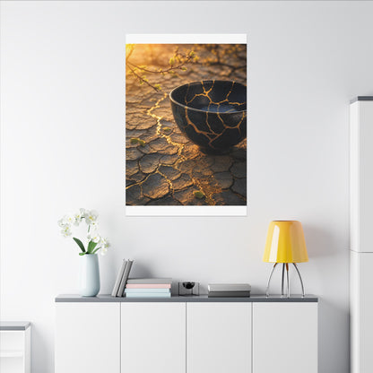 Golden Hour Cracked Earth Canvas Art - Kintsugi Fukinsei