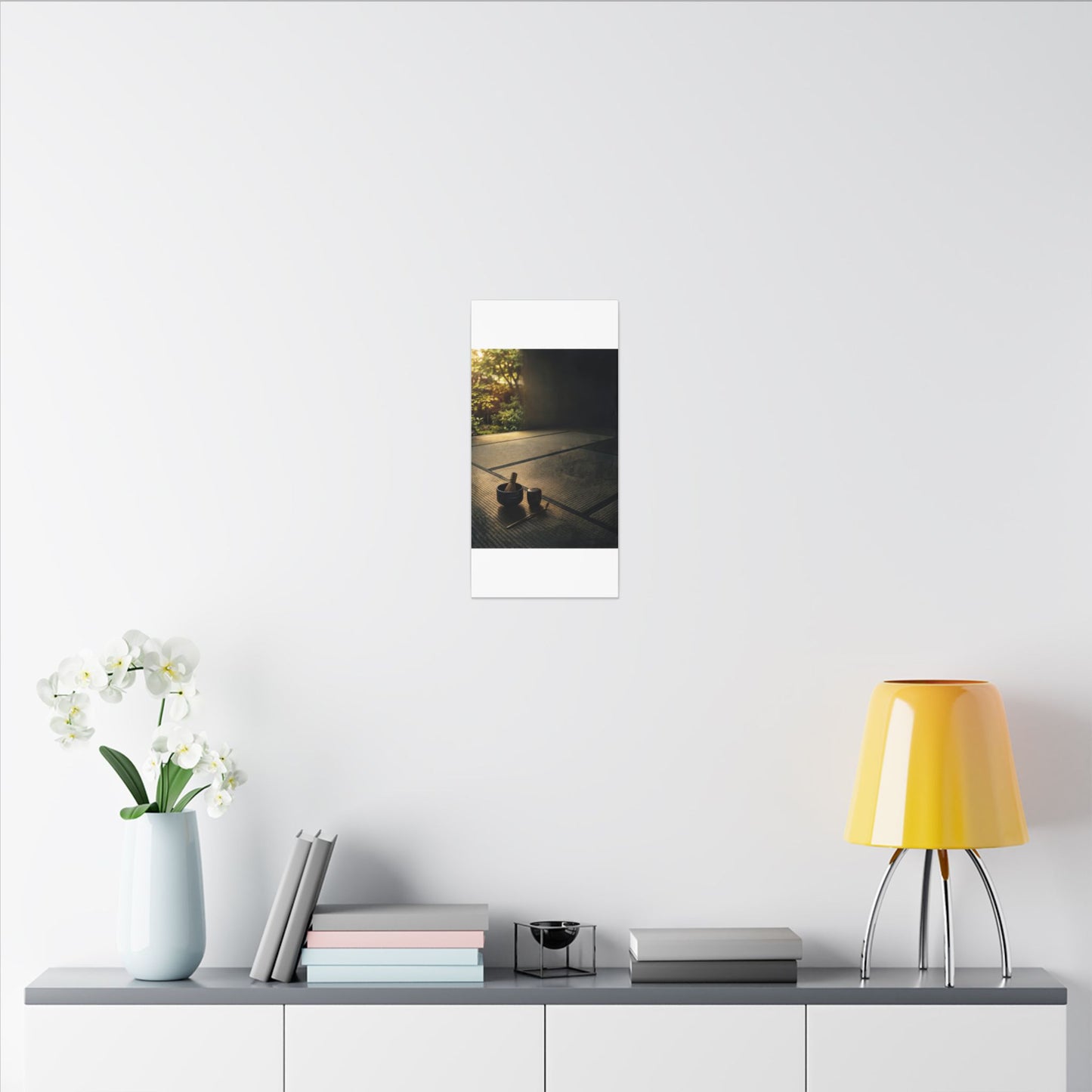 Dark Japandi Tea Ceremony in Golden Hour | Dark Texture Canvas Art