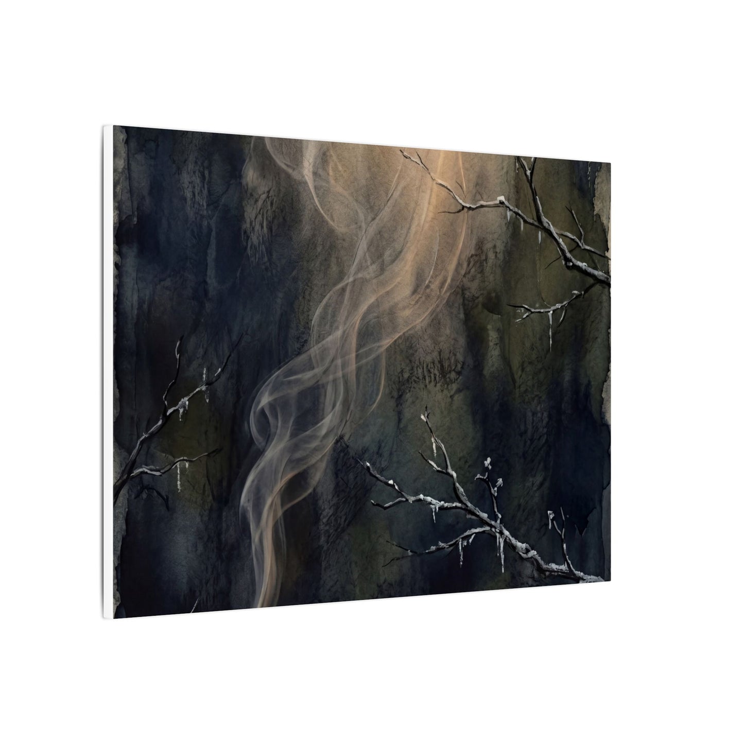 Incense Smoke Winter Canvas Art | Dark Japandi Moody Design